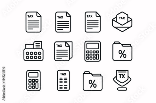 Collection of Simple Line Icons Representing Tax-Related Items