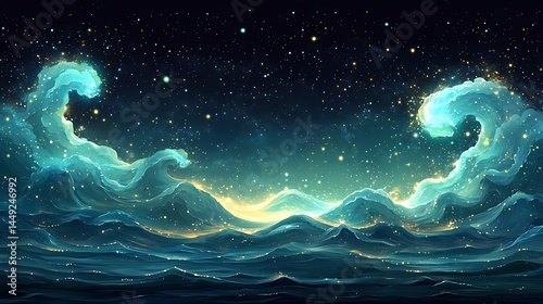 Celestial ocean with starlight illumination waves