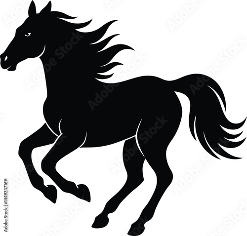silhouette of a horse galloping on white background.eps