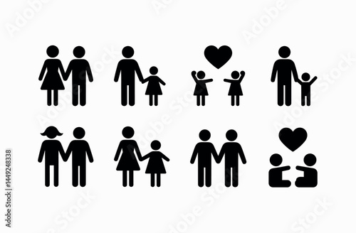 Simple Black and White Family Icons for Various Situations