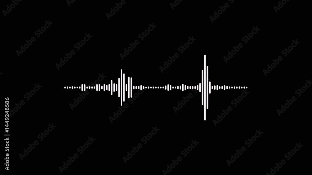 Dynamic pulsing sound wave visual for music track on black dark background. Equalizer animation with voice spectrum bars. Vibrating audio waveform visual. Majestic dance of the lines seamless loop.