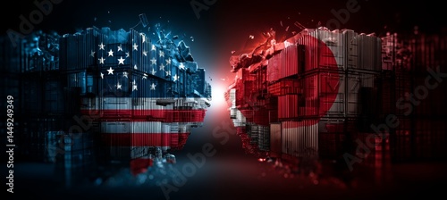 Obraz na płótnie America versus Japan on tariff trade economy war. Import export manufacture. Politic agreement. Generative AI technology.
w salonie