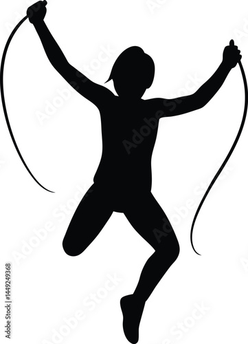 silhouette of a person jumping rope on white 