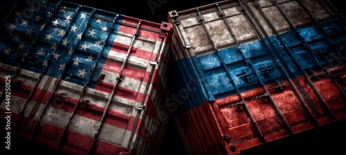 Obraz na płótnie America and Russia politic and business relation. Trade economy war. Import export manufacture. Politic agreement. Generative AI technology.
w salonie