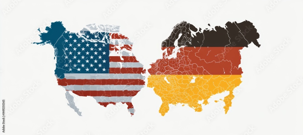 America and German politic and business relation. Trade economy war. Import export manufacture. Politic agreement. Generative AI technology.
