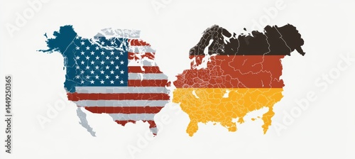 Obraz na płótnie America and German politic and business relation. Trade economy war. Import export manufacture. Politic agreement. Generative AI technology. w salonie