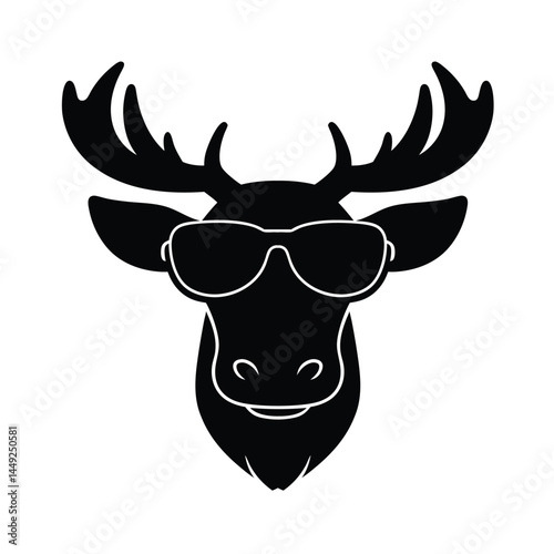 Moose Head with Sunglasses Face Silhouette