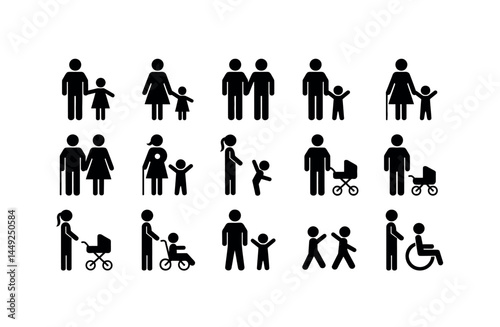 Diverse Family Icons Representing Various Life Stages