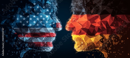 Obraz na płótnie America and German face to face. Trade economy war. Import export manufacture. Politic agreement. Generative AI technology.
w salonie