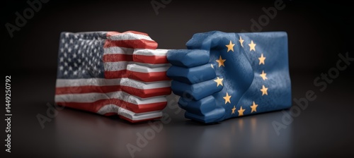 Obraz na płótnie America and EU versus fight. Trade economy war. Import export manufacture. Politic agreement. Generative AI technology.
w salonie