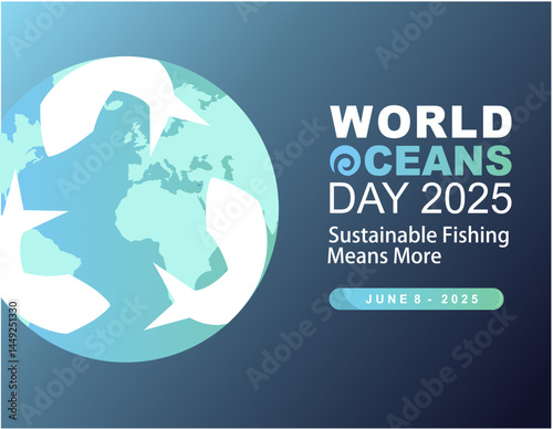 Happy World Ocean Day 2025 theme : Sustainable fishing Means More. Sustainable fishing icon. Perfect for World Ocean Day 2025 campaign poster. 