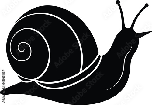 silhouette of a snail crawling with shell on white