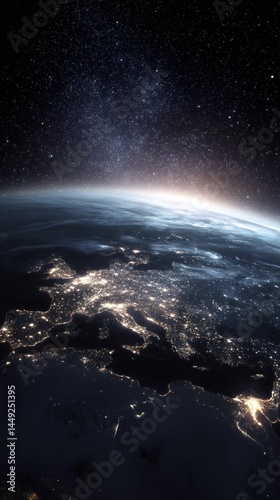 Earth at Night with Europe Illuminated