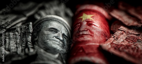 Obraz na płótnie America dollar and China yuan money. Trade economy war. Import export manufacture. Politic agreement. Generative AI technology.
w salonie