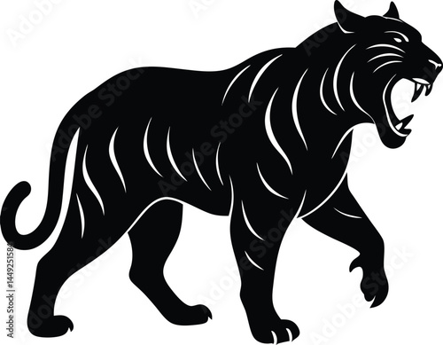 silhouette of a tiger mid roar on white background.eps