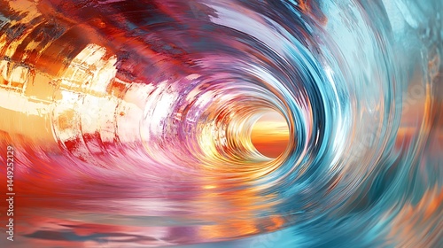 Abstract Circular Wave Tunnel with Light, Fluid Motion, Swirls and Reflections