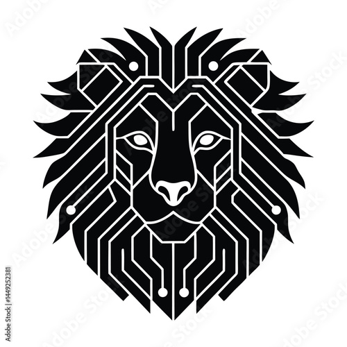 Circuitry forming a lion's head on white background