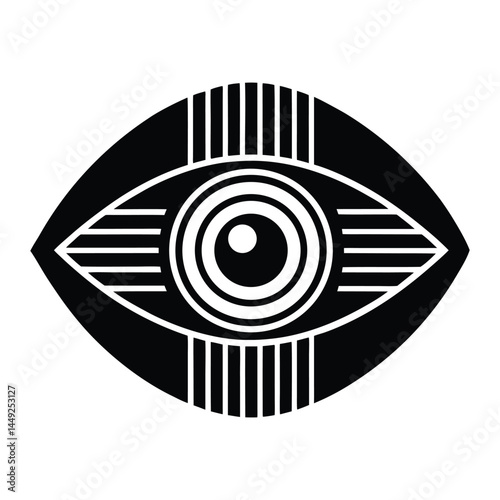 Eye scan with neon code lines on white background