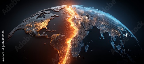 Obraz na płótnie A fire line split earth to half. World planet apocalypse. Generative AI technology.
w salonie