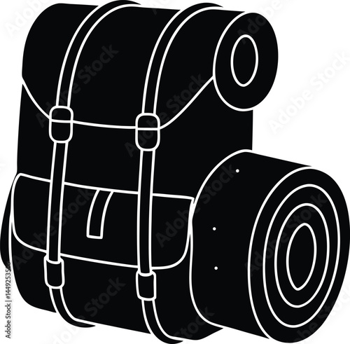 vector backpack with rolled sleeping bag on white