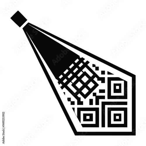 Light beam scanning a QR code on white background