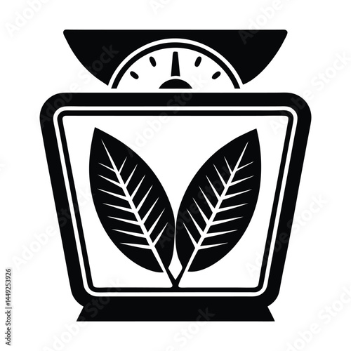 Weight scale with leaf on white background