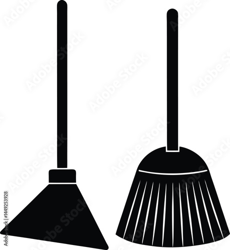 vector broom and dustpan set on white background   