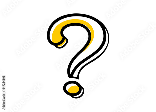 Stylized Vector Illustration of a 3D Question Mark with Black Core and Yellow Shadow – Minimalist Design for Query and Problem-Solving Concepts