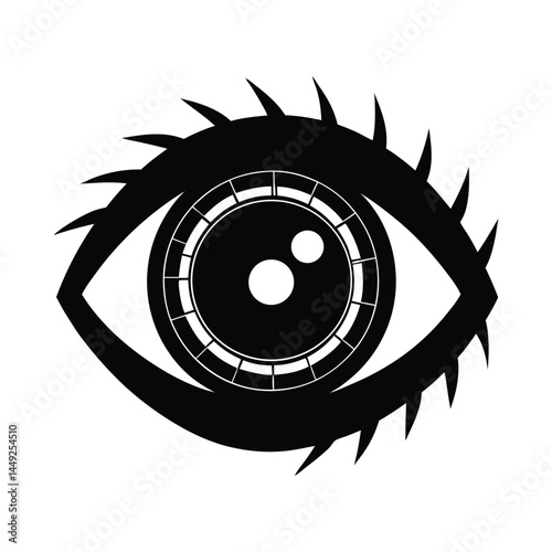 Silhouette of an eye with digital iris on white background