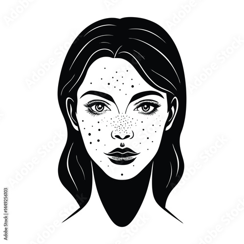 Face with beauty spot highlight on white background