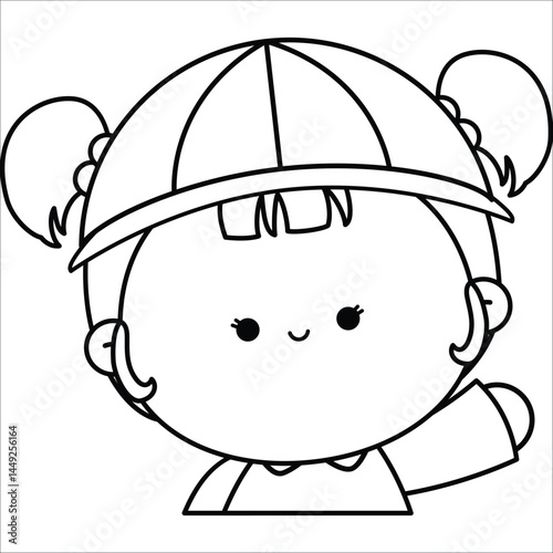 a vector of a cute girl with kindergarten hat in black and white coloring