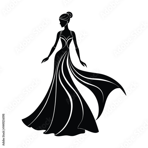 Wallpaper Mural Elegant silhouette with flowing dress on white background Torontodigital.ca