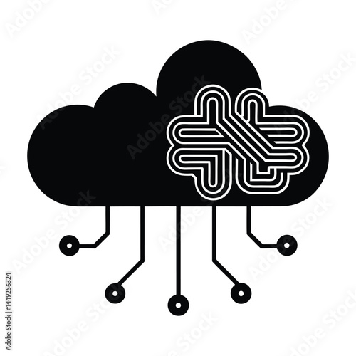 Cloud icon with integrated circuit lines on white background