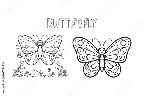 Intricate Butterfly Outline Coloring Page – Black and White Line Drawing for Kids and Adults.