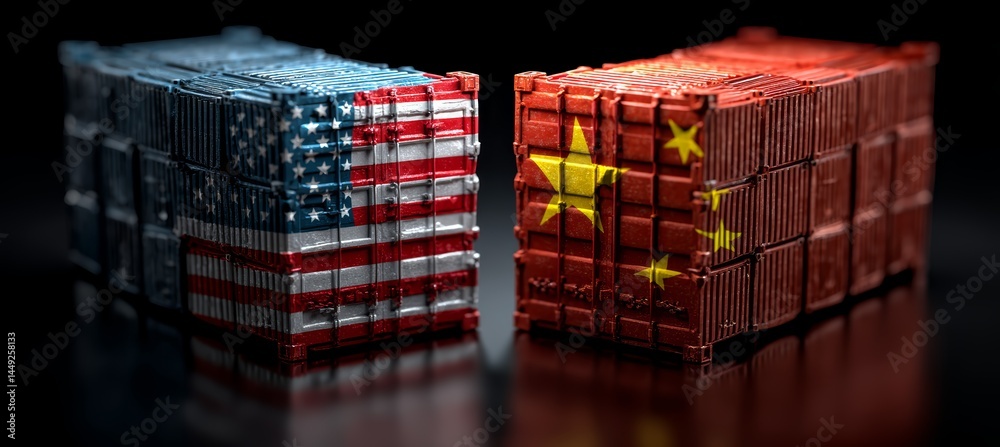 America and China trade war. Import export trading market. Politic agreement. Generative AI technology.