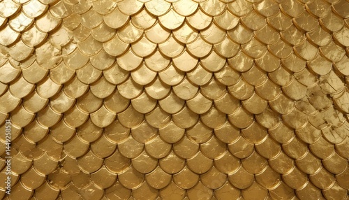 Polished Gold Wall Background with Fish Scale Tile and Luxurious 3D Blocks for Elegant Interior and Design Renders