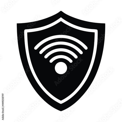 Shield formed from Wi-Fi waves on white background