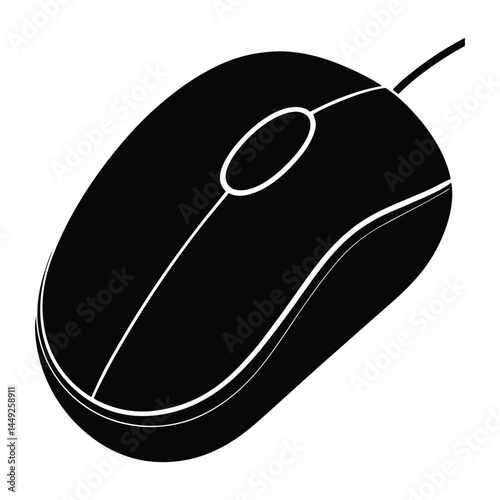 Single computer mouse, sleek and modern silhouette on white background
