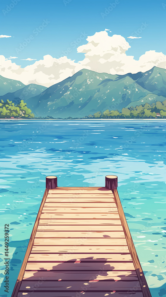 Serene Lakeside Dock Under Sunny Sky Serene Lakeside Dock Under Sunny Sky