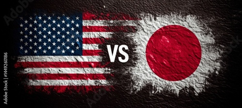Obraz na płótnie America versus Japan on tariff trade war economy. Import export trading market. Generative AI technology.
w salonie
