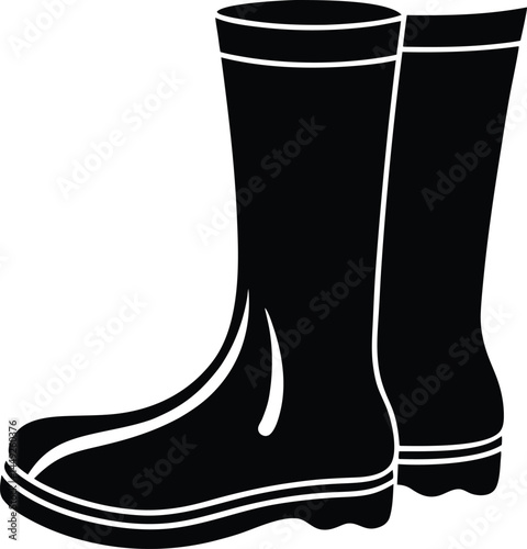 vector rain boots with puddle on white background  
