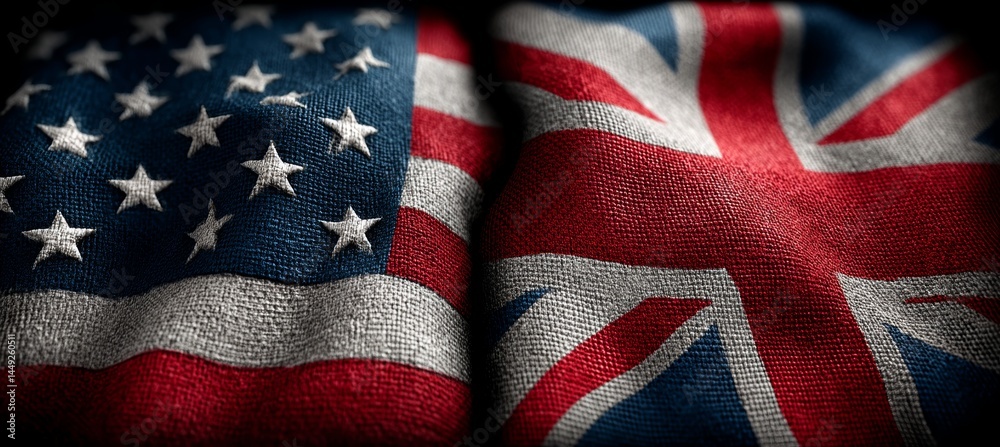 America and UK flag. Import export trading market. Politic diplomacy agreement. Generative AI technology.