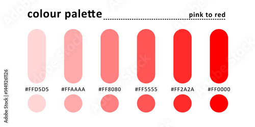 Color palette, soft pink to red edition with accurate rgb color code. Simple and clear color palette isolated on white background.