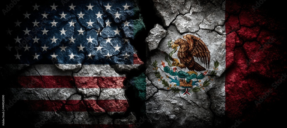 America and Mexico flag. Import export trading market. Politic agreement. Generative AI technology.