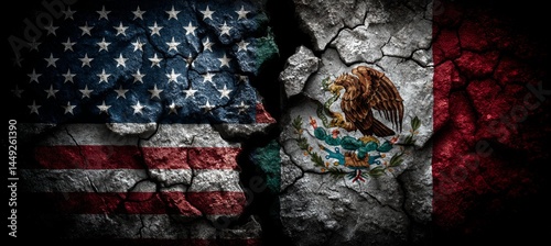 Obraz na płótnie America and Mexico flag. Import export trading market. Politic agreement. Generative AI technology. w salonie