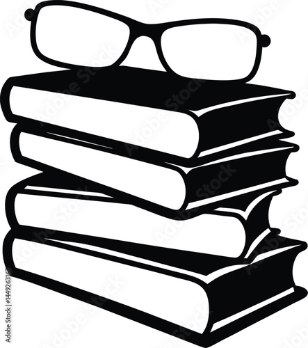 vector stack of books with glasses on white 
