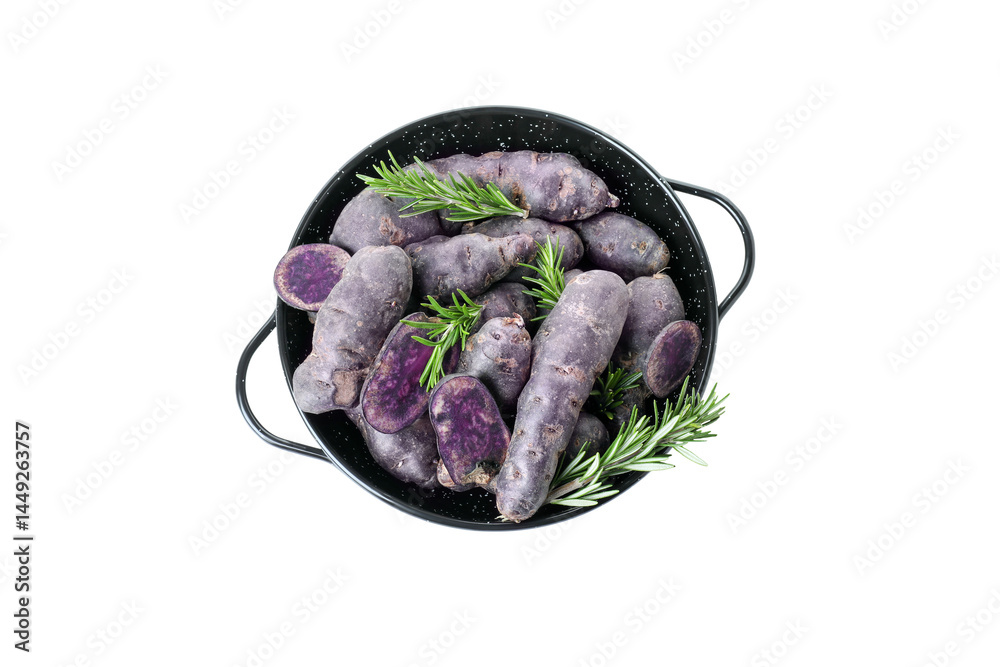 Concept of unusual vegetable - purple potato vegetable, isolated on white background