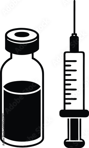vector syringe and vaccine vial on white 