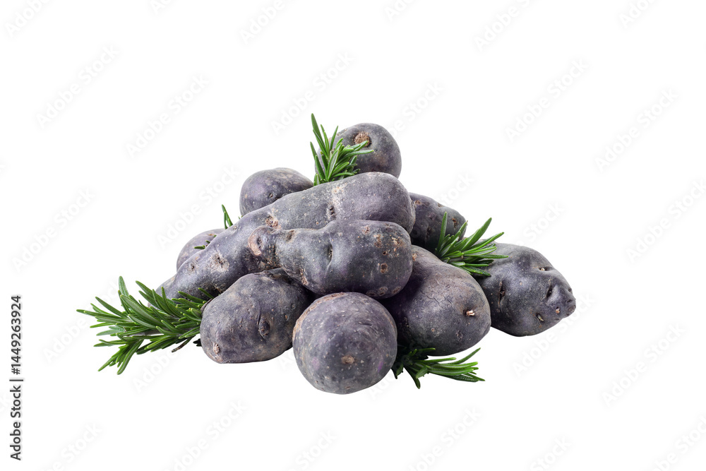 Concept of unusual vegetable - purple potato vegetable, isolated on white background