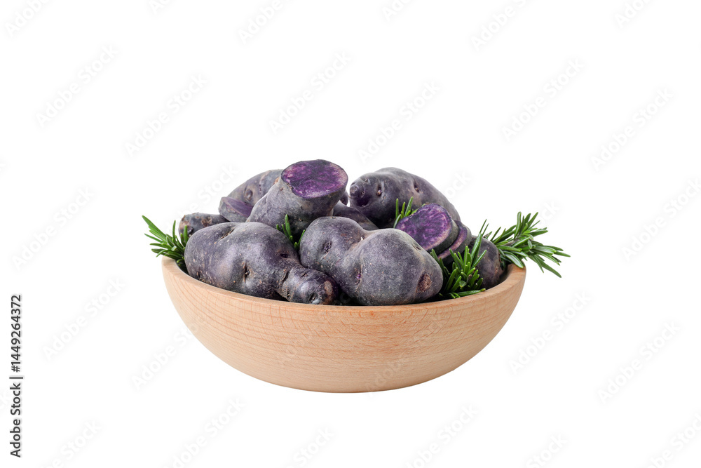 Concept of unusual vegetable - purple potato vegetable, isolated on white background